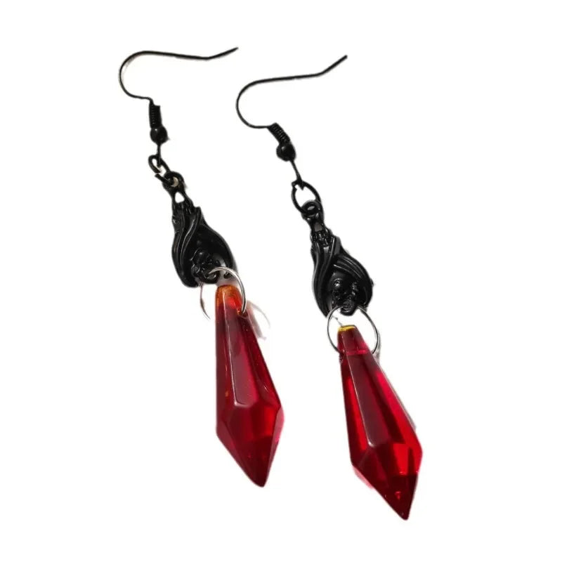 Wholesale Retro dark gothic style red teardrop earrings